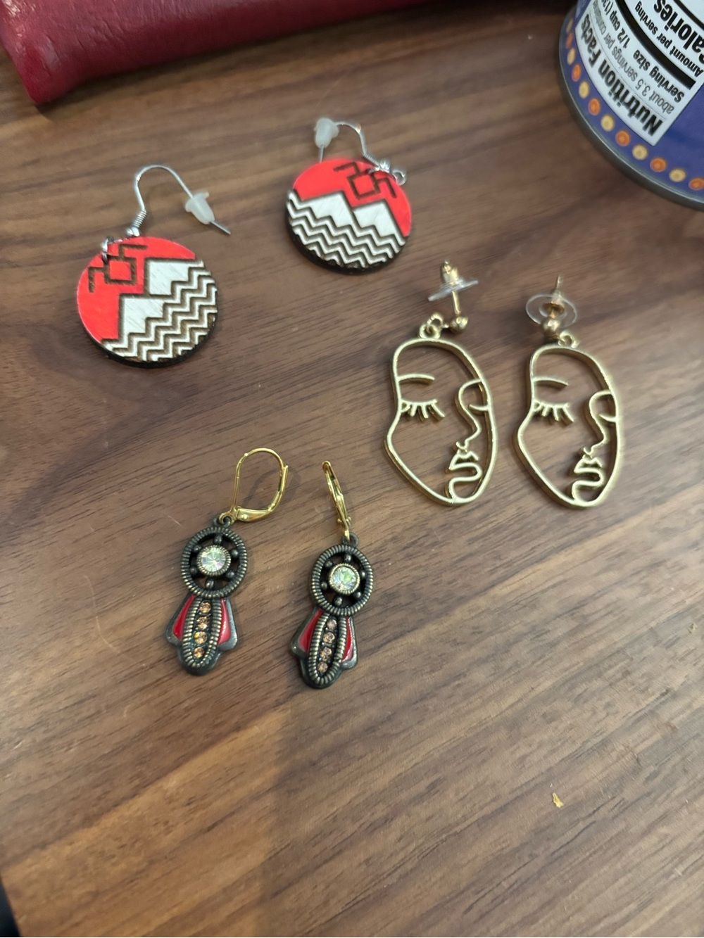 Gold Tone Abstract Face Drop Earrings - Women Jewelry